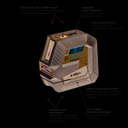 Bosch GCL100-40G Green-Beam Self-Leveling Cross-Line Laser with Plumb Points - 2