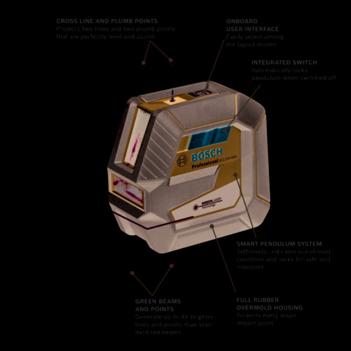 Bosch GCL100-40G Green-Beam Self-Leveling Cross-Line Laser with Plumb Points - 2