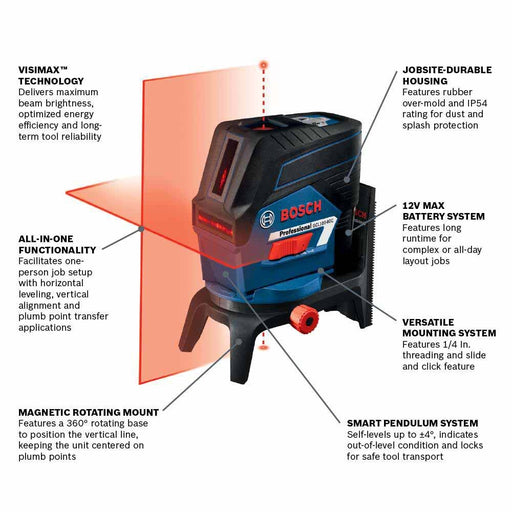 Bosch GCL100-80C 12V Max Connected Cross-Line Laser with Plumb Points - 2