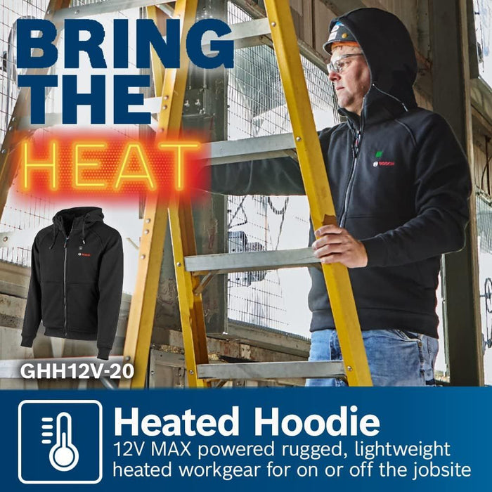 Bosch GHH12V-20SN12 12V Max Heated Hoodie Kit with Portable Power Adapter - Size Small - 7