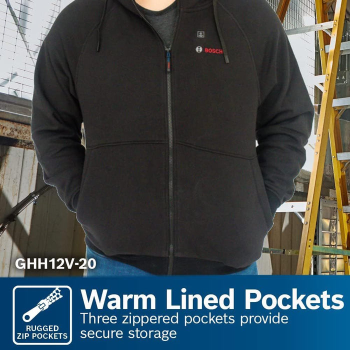 Bosch GHH12V-20SN12 12V Max Heated Hoodie Kit with Portable Power Adapter - Size Small - 9