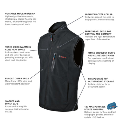 Bosch GHV12V-203XLN12 12V Max Heated Vest Kit with Portable Power Adapter - Size 3X Large - 2