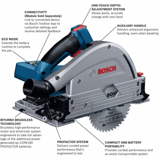 Bosch GKT18V-20GCL PROFACTOR 18V Connected-Ready 5-1/2 In. Track Saw with Plunge Action (Bare Tool) - 2