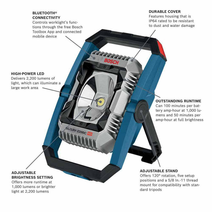 Bosch GLI18V-2200CN 18V LED Connected Floodlight  - 2,200 Lumens (Bare Tool) - 2