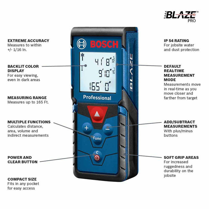 Bosch GLM165-40 BLAZE Pro 165' Laser Distance Measure - 3