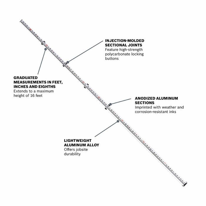 Bosch GR16 16' Aluminum Telescoping Grade Rod, Feet/Inches/8ths - 2