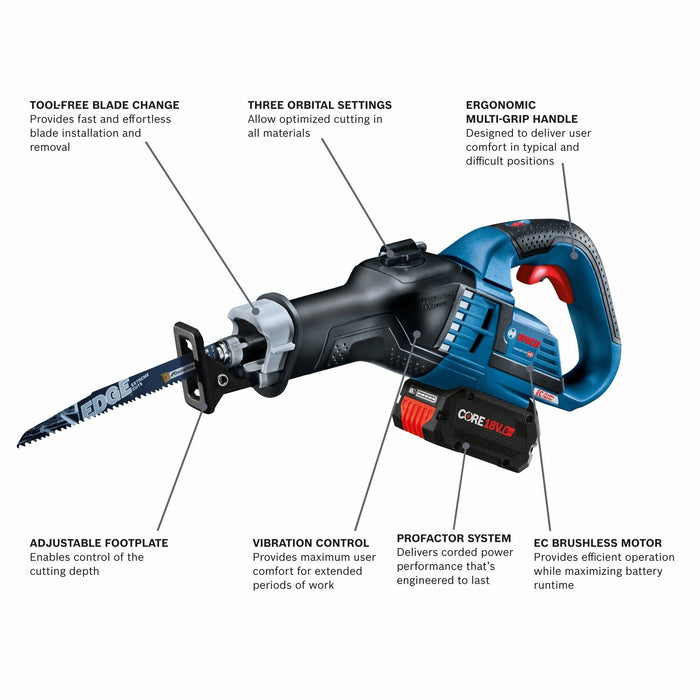 Bosch GSA18V-125K14A 18V Brushless 1-1/4" Stroke Multi-Grip Reciprocating Saw Kit with 8 Ah Battery and Charger