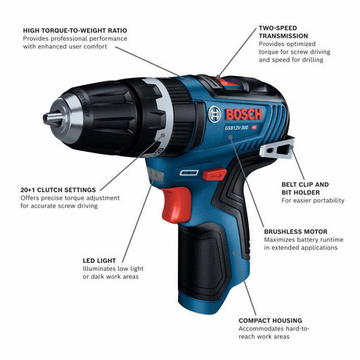 Bosch GSB12V-300N 12V Max Brushless 3/8 In. Hammer Drill/Driver (Bare Tool) - 2