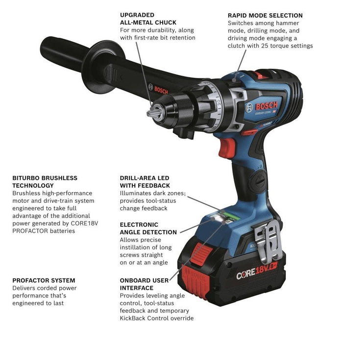 Bosch GSB18V-1330CB14 PROFACTOR 18V Connected-Ready 1/2" Hammer Drill/Driver Kit with (1) CORE18V 8 Ah High Power Battery - 2
