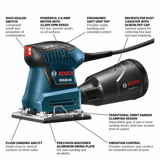 Bosch GSS20-40 1/4-Sheet Orbital Finishing Sander - 2