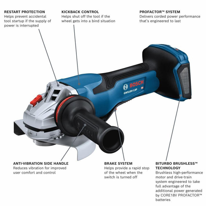 Bosch GWS18V-13PN PROFACTOR 18V 5 – 6 In. Angle Grinder with Paddle Switch (Bare Tool) - 2