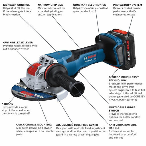 Bosch GWX18V-13PB14 PROFACTOR 18V X-LOCK 5 – 6 In. Angle Grinder with Paddle Switch and (1) CORE18V 8.0 Ah High Power Battery - 2