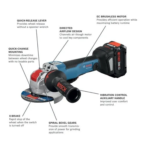 Bosch GWX18V-8B15 18V X-LOCK Brushless 4-1/2" Angle Grinder Kit with 4 Ah Battery - 2