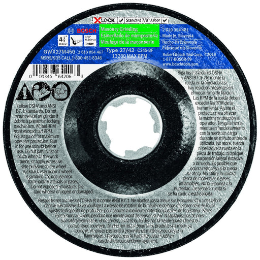 Bosch GWX27M450 4-1/2" x 1/4" X-LOCK Type 27 30 Grit Masonry Grinding Abrasive Wheel