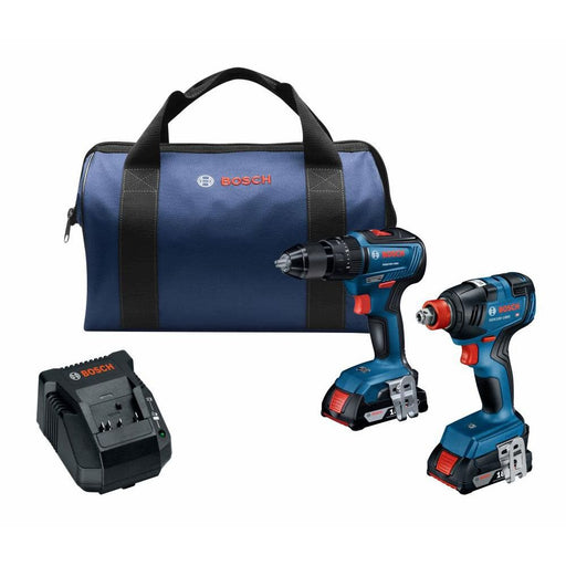 Bosch GXL18V-240B22 18V 2-Tool Combo Kit with 1/2" Hammer Drill/Driver, Two-In-One 1/4" and 1/2" Bit/Socket Impact Driver/Wrench and (2) 2 Ah Standard Power Batteries