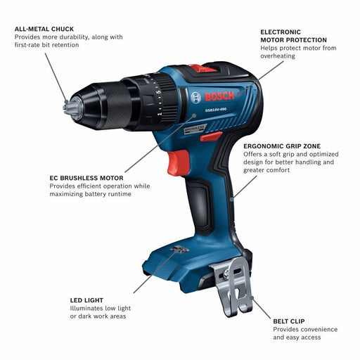 Bosch GXL18V-240B22 18V 2-Tool Combo Kit with 1/2" Hammer Drill/Driver, Two-In-One 1/4" and 1/2" Bit/Socket Impact Driver/Wrench and (2) 2 Ah Standard Power Batteries - 2