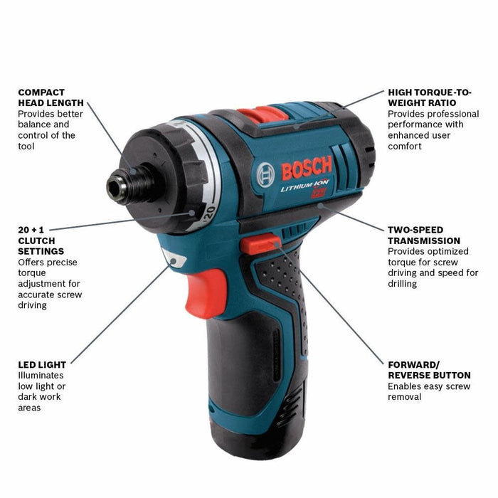 Bosch PS21N 12V Max Two-Speed 1/4 In. Hex Pocket Driver (Bare Tool) - 2