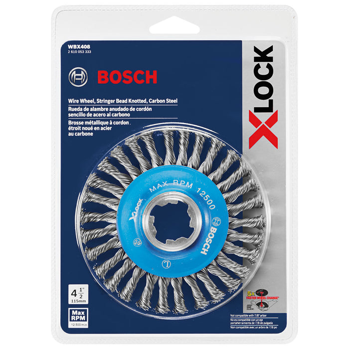 Bosch WBX408 4-1/2" Wire Wheel, Stringer Bead Knotted, Carbon Steel, X-Lock, 5 Pack - 2