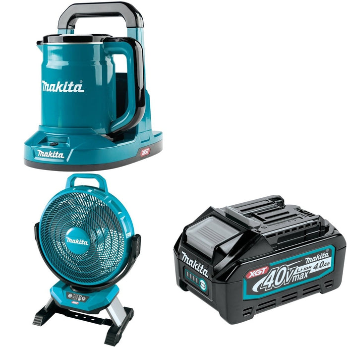 Makita CF002GZ 40V max XGT Cordless 13" Fan W/ GTK01Z Hot Water Kettle and BL4040 4.0Ah Battery