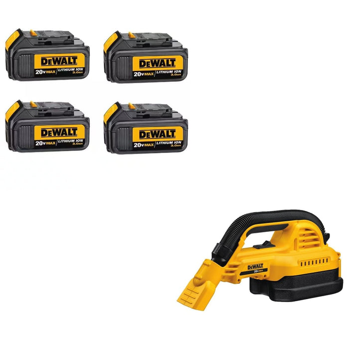 DeWalt DCB200-4 20V MAX Premium Battery, 4-Pack W/ DCV517B 20V MAX Vacuum, Bare