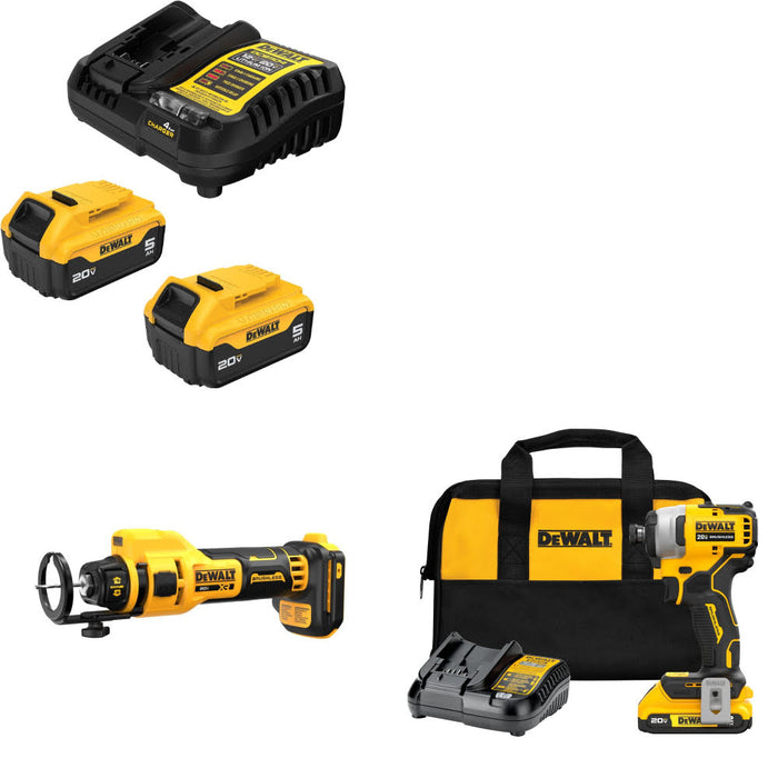 DeWalt DCB205-2C 20V Starter Kit W/ DCE555B 20V Cut-Out Tool & Impact Driver Kit