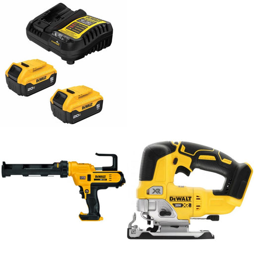 DeWalt DCB205-2C 20V 5Ah Battery Kit W/ FREE DCE560B Caulk Gun and FREE DCS334B Jig Saw