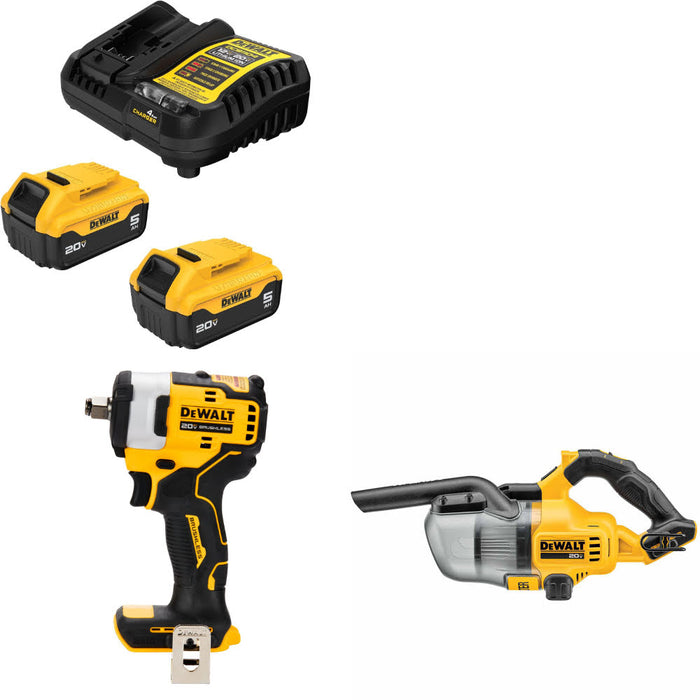 DeWalt DCB205-2C 20V Max Starter Kit W/ DCF911B 20V Impact Wrench & Vacuum, Bare