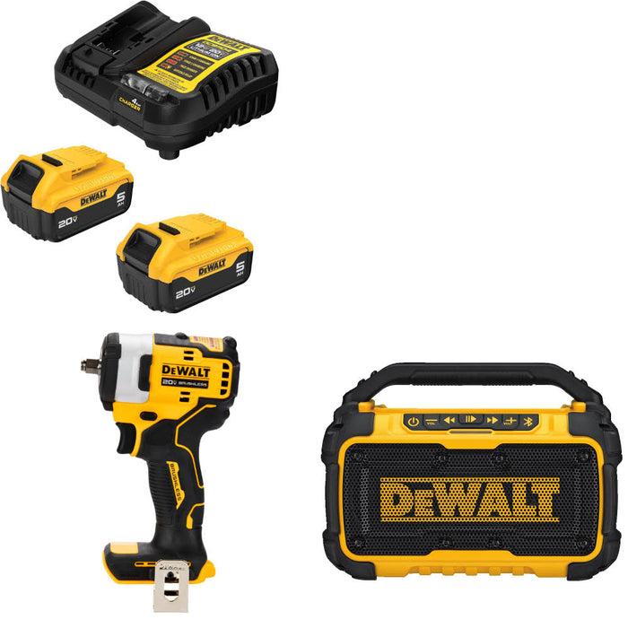 DeWalt DCB205-2C 20V Starter Kit W/ DCF913B 20V Impact Wrench & 12V/20V Speaker