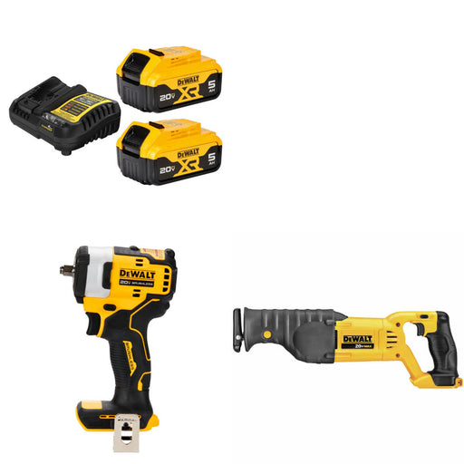 DeWalt DCB205-2C 20V Starter Kit W/ FREE DCF913B 20V Impact Wrench & Recip Saw