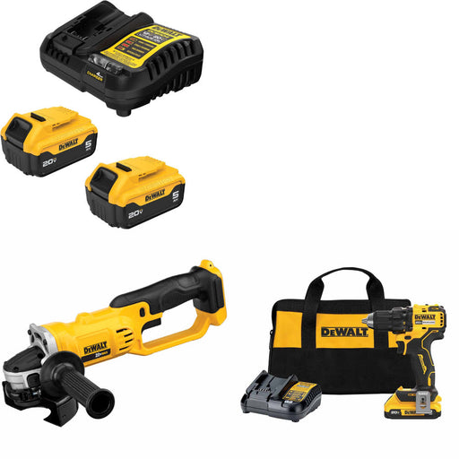 DeWalt DCB205-2C 20V MAX Starter Kit W/ DCG412B Cut-Off Tool & Drill/Driver Kit