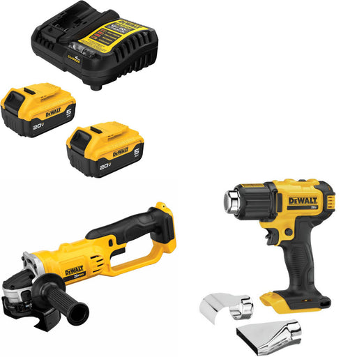 DeWalt DCB205-2C 20V MAX Starter Kit W/ DCG412B 20V Cut-Off Tool & Heat Gun