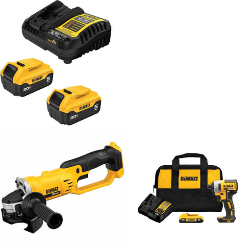 DeWalt DCB205-2C 20V MAX Starter Kit W/ DCG412B Cut-Off Tool & Impact Driver Kit