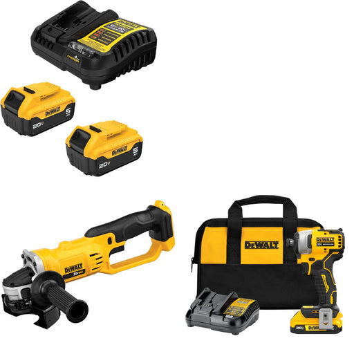 DeWalt DCB205-2C 20V MAX Starter Kit W/ DCG412B Cut-Off Tool & Impact Driver Kit