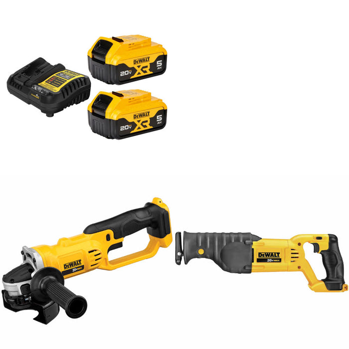 DeWalt DCB205-2C 20V Starter Kit W/ FREE DCG412B 20V Cut-Off Tool & Recip Saw