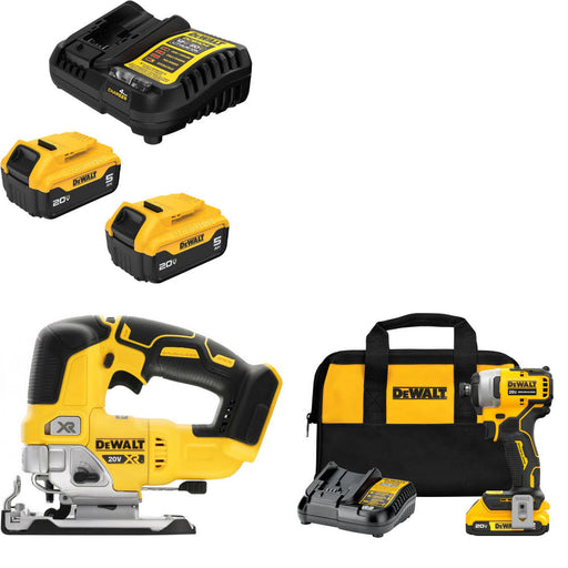 DeWalt DCB205-2C 20V Max Starter Kit W/ DCS334B 20V Jig Saw & Impact Driver Kit