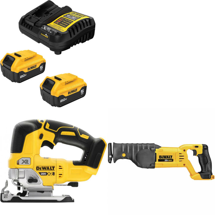 DeWalt DCB205-2C 20V Max Starter Kit W/ DCS334B 20V Jig Saw & Recip Saw, Bare