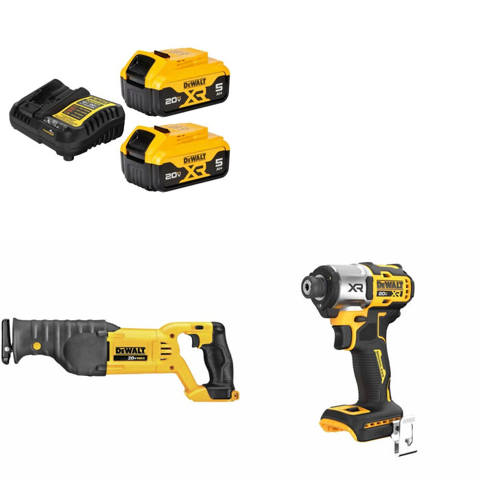 DeWalt DCB205-2C 20V Starter Kit W/ FREE DCS380B 20V Recip Saw & Impact Driver