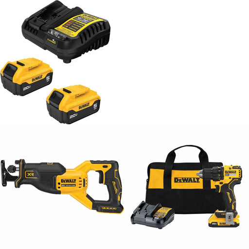 DeWalt DCB205-2C 20V MAX Starter Kit W/ DCS382B 20V Recip Saw & Drill/Driver Kit