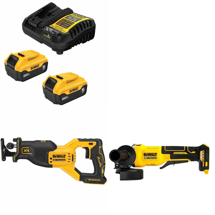 DeWalt DCB205-2C Battery Kit W/ FREE DCS382B Recip Saw and FREE DCG408B Grinder