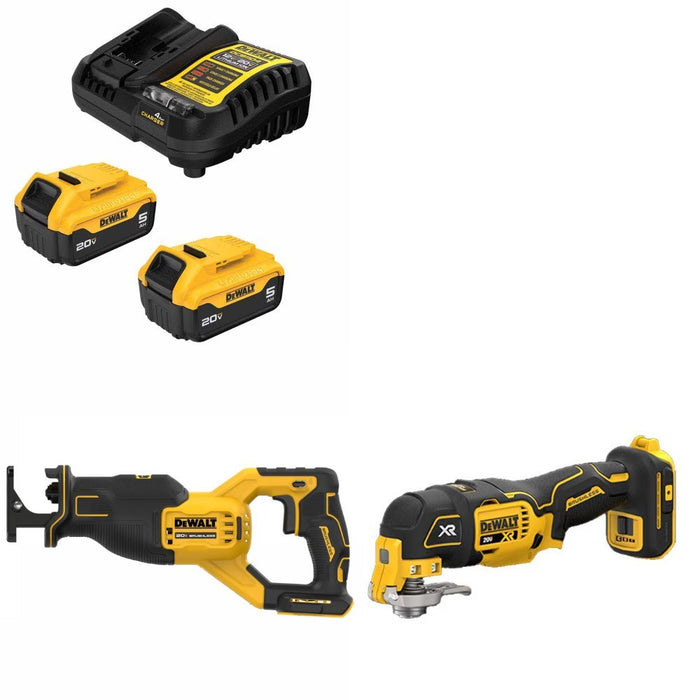 DeWalt DCB205-2C Battery Kit W/ FREE DCS382B Recip Saw and FREE DCS356B Multi-Tool