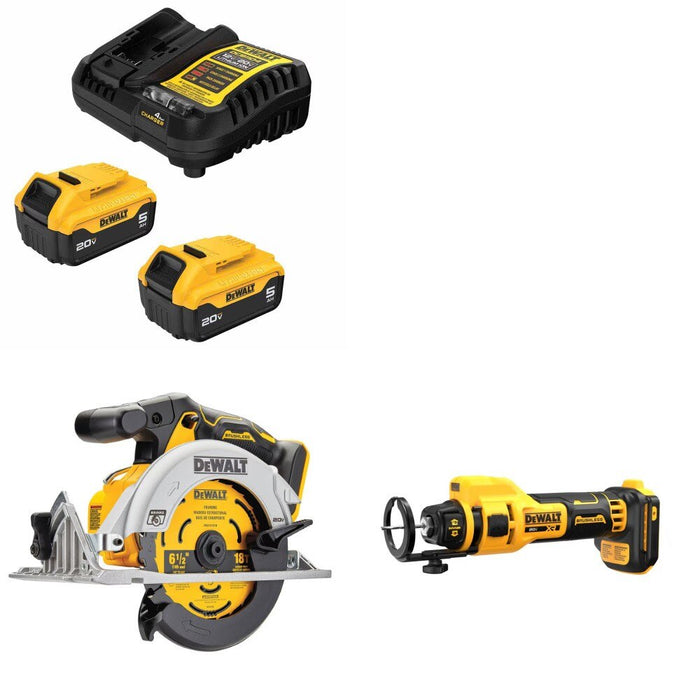 DeWalt DCB205-2C 5Ah Battery Kit W/ FREE DCS565B 6-1/2" Saw and FREE DCE555B Cut-Out Tool