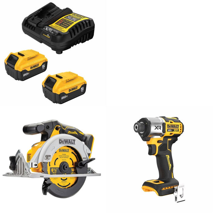 DeWalt DCB205-2C 5Ah Battery Kit W/ FREE DCS565B Saw and FREE DCF845B Driver