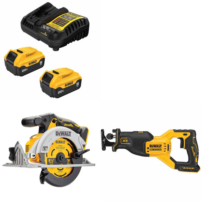 DeWalt DCB205-2C Battery Kit W/ FREE DCS565B Circular Saw and FREE DCS382B Recip Saw