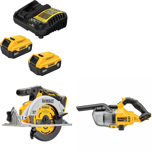 DeWalt DCB205-2C 20V MAX Starter Kit W/ DCS565B 20V Circ Saw & 20V Vacuum, Bare