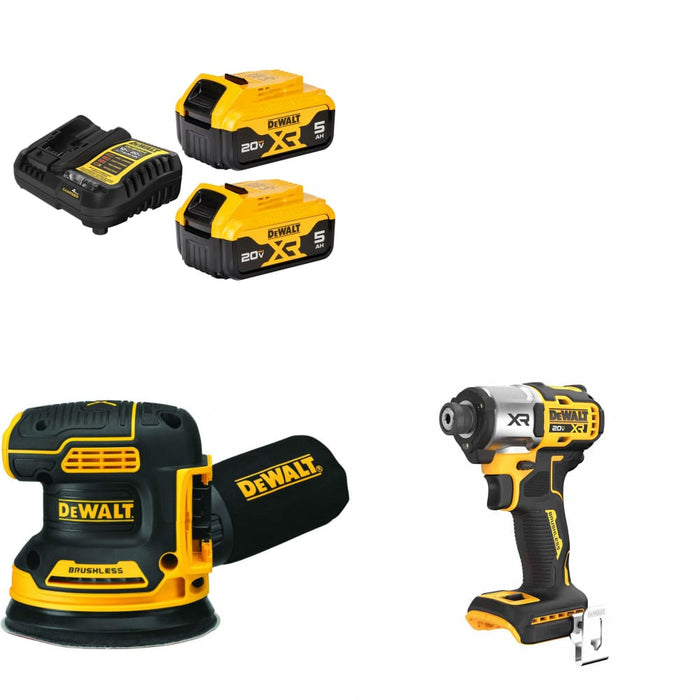 DeWalt DCB205-2C 20V MAX Starter Kit W/ FREE DCW210B 20V Sander & Impact Driver