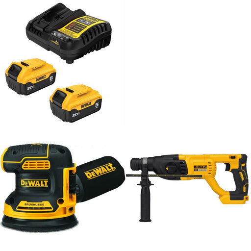 DeWalt DCB205-2C Battery Kit W/ FREE DCW210B Sander and FREE DCH133B Hammer
