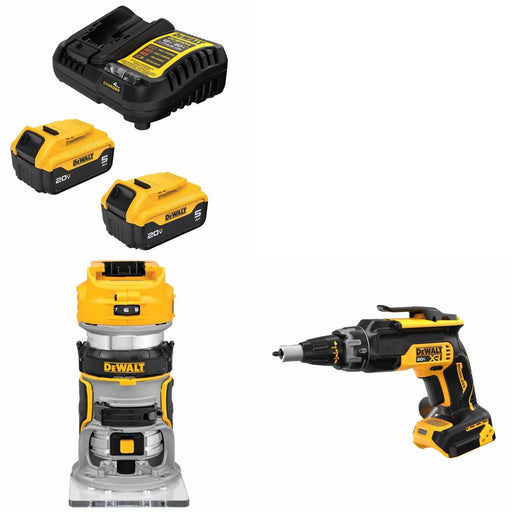 DeWalt DCB205-2C 20V 5Ah Battery Kit W/ FREE DCW600B Router and FREE DCF630B Screwgun