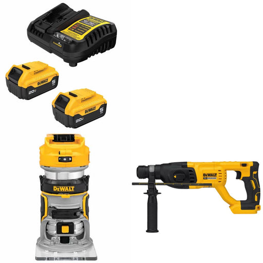 DeWalt DCB205-2C Battery Kit W/ FREE DCW600B Router and FREE DCH133B Hammer