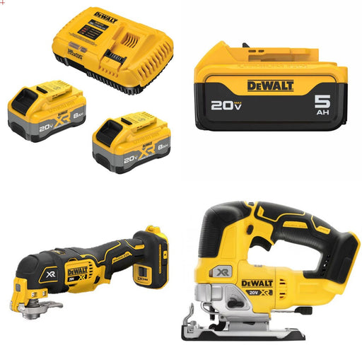 DeWalt DCB2108-2C 8Ah Starter Kit W/ FREE DCB205 Battery and DCS356B Multi-Tool and DCS334B Jig Saw