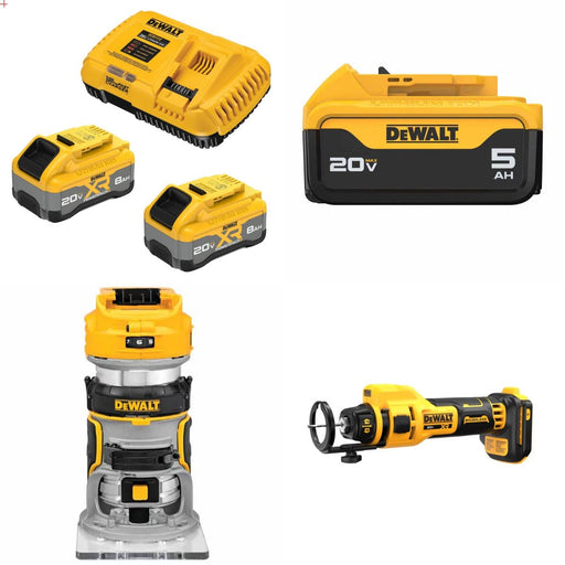 DeWalt DCB2108-2C 8Ah Starter Kit W/ FREE DCB205 Battery, DCW600B Router and DCE555B Cut-Out Tool
